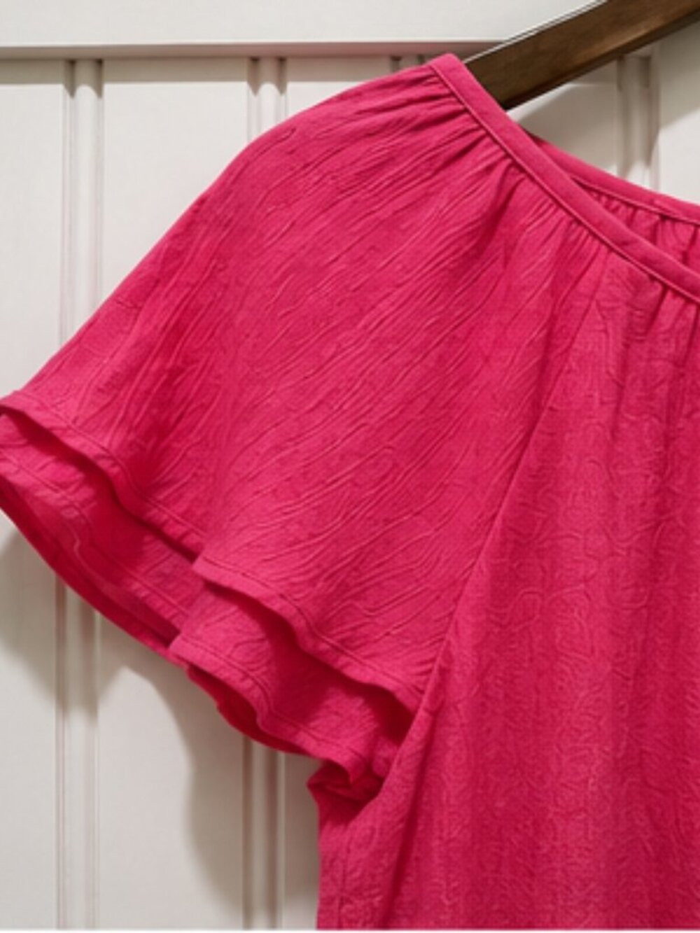 Counterparts Pink Flutter Sleeve Tiered Blouse Medium Boho Peplum Top - Picture 4 of 7